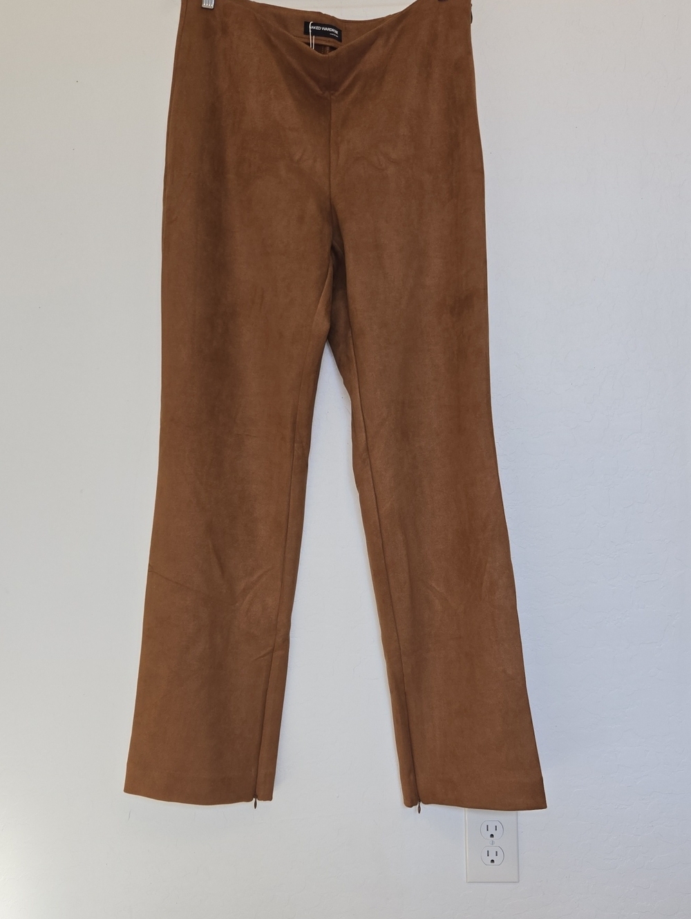Naked Wardrobe Faux Suede Straight Leg Pants Mocha Brown Neutral Womens XL NWT - Picture 3 of 13